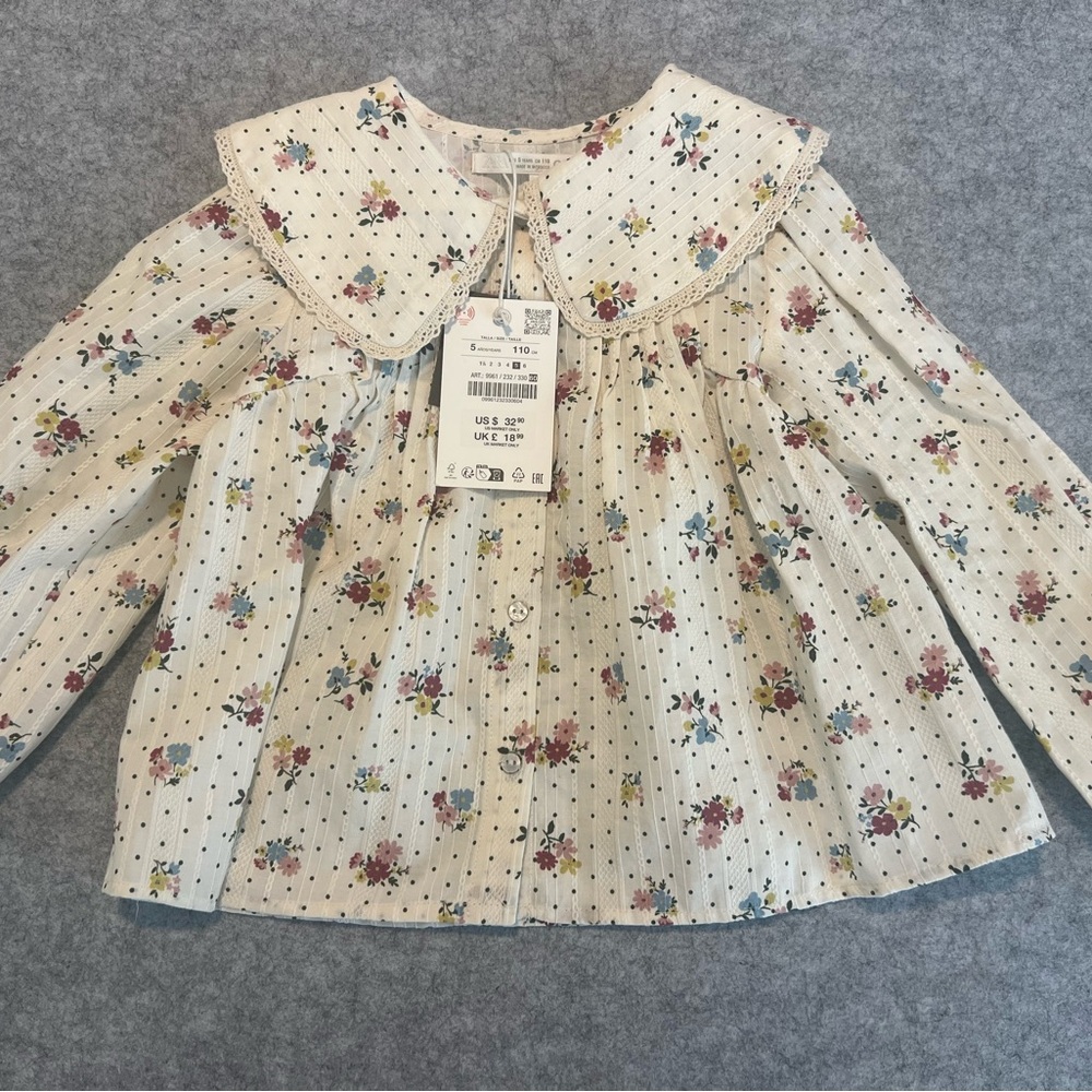 NWT Zara lace trim collar floral shirt